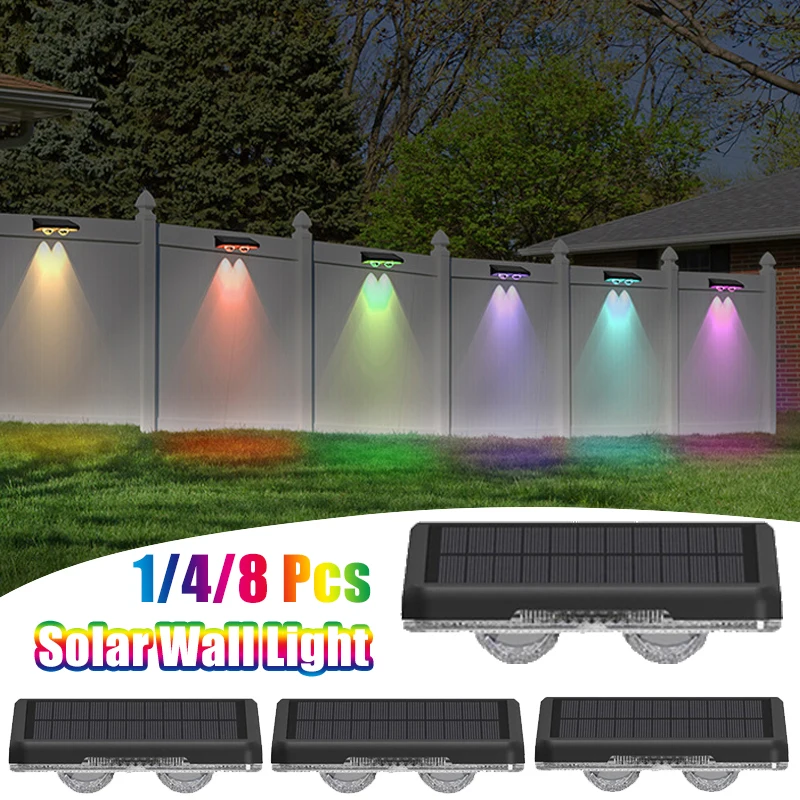 

1/4/8Pcs Solar Wall Lamp RGB and 3Color Lighting Solar Fence Lights Outdoor IP65 Waterproof for Courtyard Decoration Lights