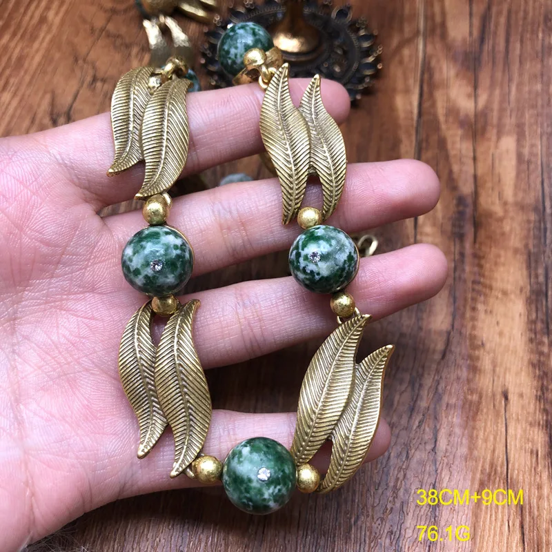 antique style antique gold lapis lazuli tiger eye red emerald bead inlaid necklace stud earrings all-match jewelry