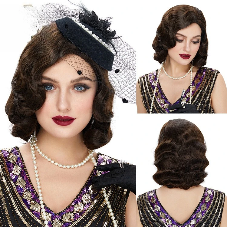 

Винтажный черный синтетический парик для женщин, волнистый ретро Шанхайский косплей, полная голова 80-х годов