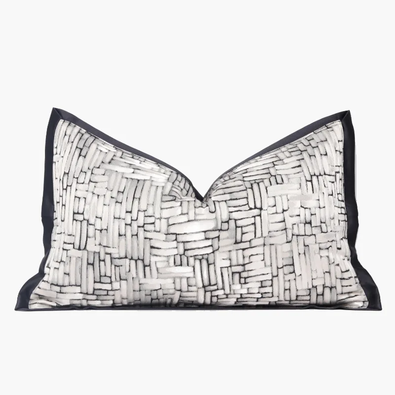 Geometric Brick Jacquard Cushion Cover High-Density Jacquard Fabric Black Piping Premium Textured Finish for Sofa Bedroom Decor