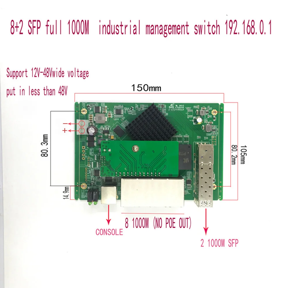 Módulo gerenciado do interruptor do ethernet do ponto de entrada da indústria do porto 10/100/1000mbps da gestão 8 do ip módulo do interruptor com interruptor de 2 gigabit sfp