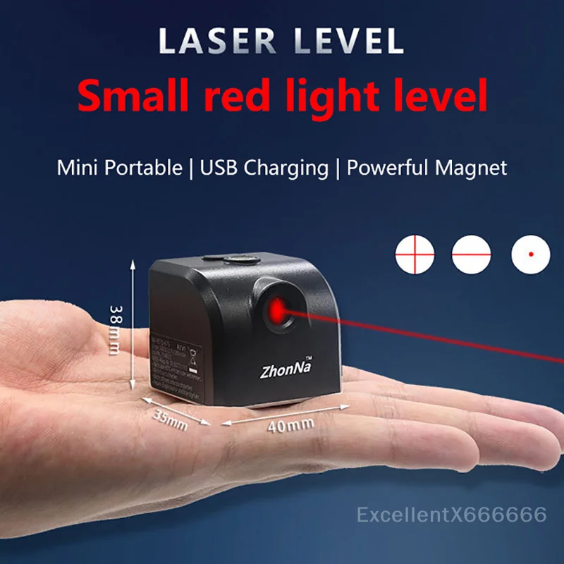 Laser Level Portabel Merah yang Dapat Diisi Ulang via USB; Ukuran Miniatur, Garis Silang; Ideal untuk Proyek DIY