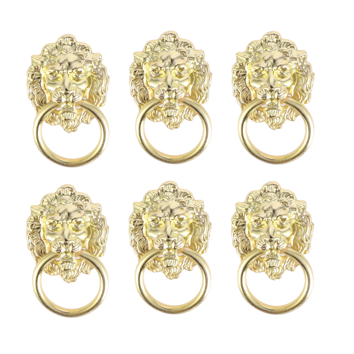 

6pcs Lion Head Handle Drawer Pulls Vintage Golden Cabinet Knobs Cupboard Handles Zinc Alloy Smooth Durable Kitchen Door Dresser