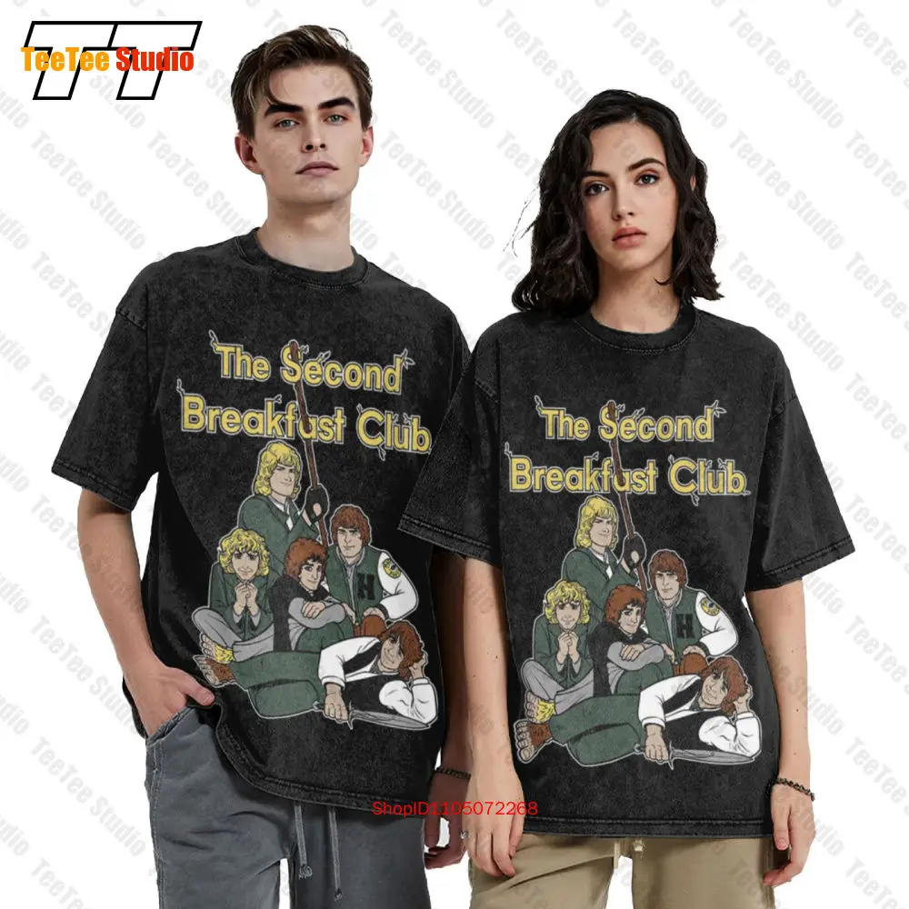 The Second Breakfast Club Lotr Hobbits Parody Black Vintage Oversized T-Shirt T8OV