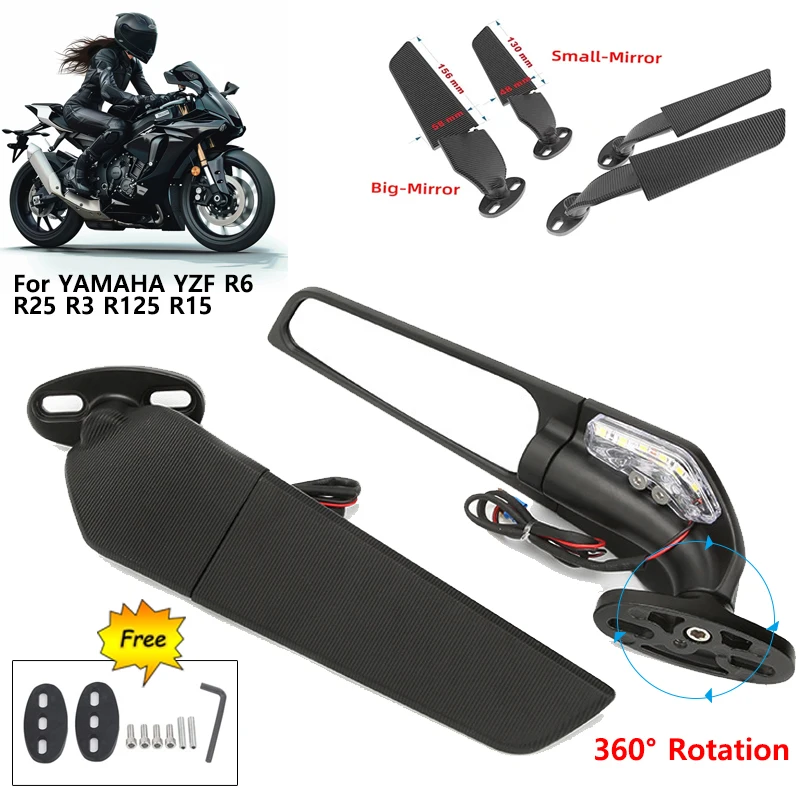 

Motorcycle Mirror Modified Wind Wing Adjustable Rotating Rearview Mirror Moto Accessories For YAMAHA YZF R6 R1 R25 R3 R125 R15