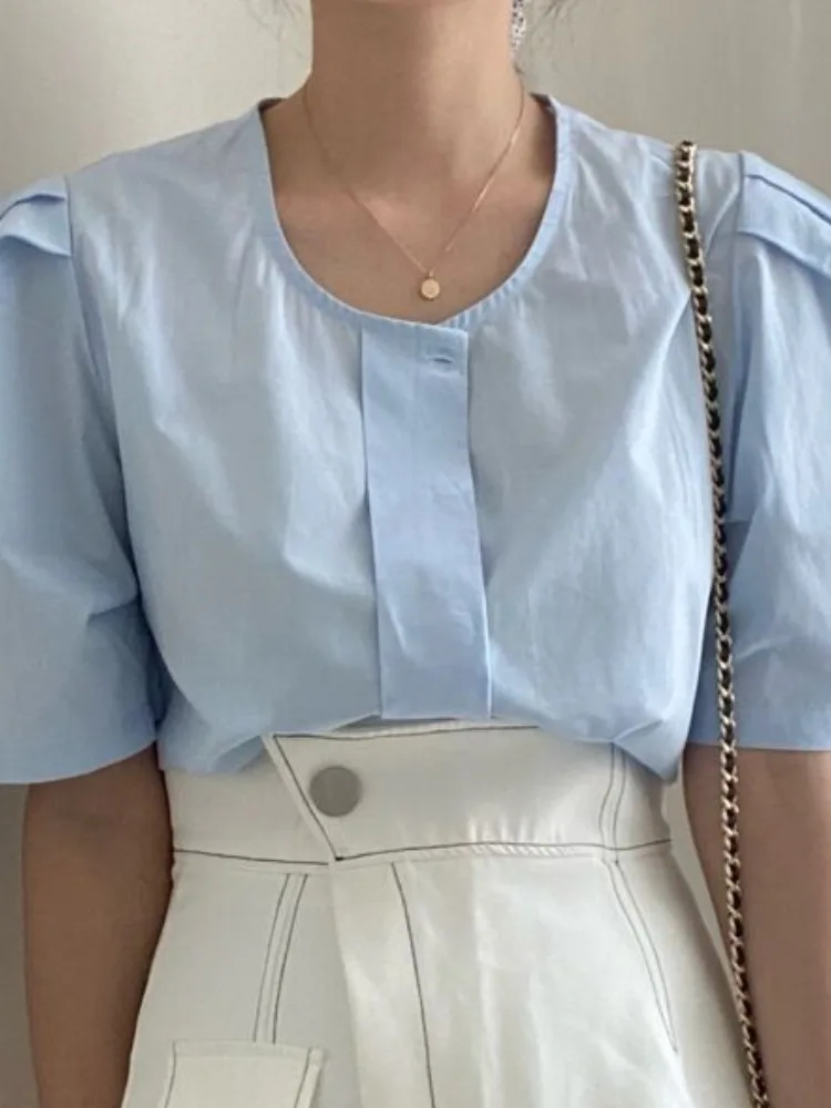 

Faionable Color ort Sve irt Women's Commute Design Spring 2025 Casual Sle round Ne Bubble Sve Top