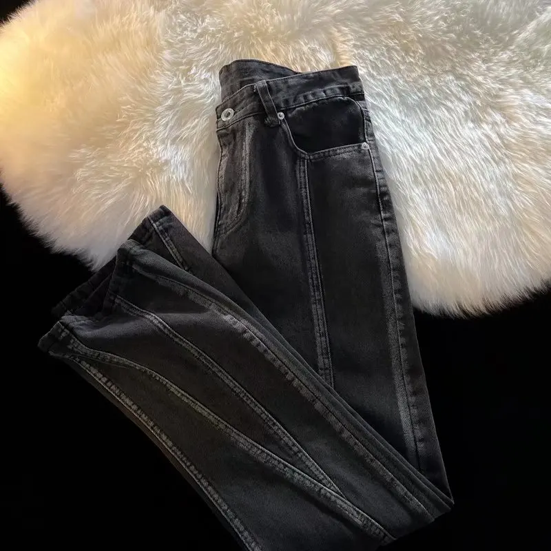 

Мужские джинсы в стиле ретро в стиле пэчворк, свободные прямые брюки, брендовые весенне-осенние модные повседневные длинные брюки