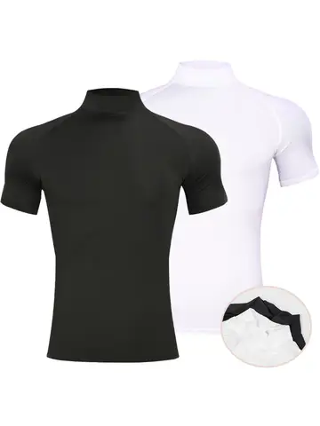 Mens Bodybuilding Sports Tight T-shirt Summer Compression Turtleneck Short Sleeve Gym Fitness Running Quick Dry Male Workout Top