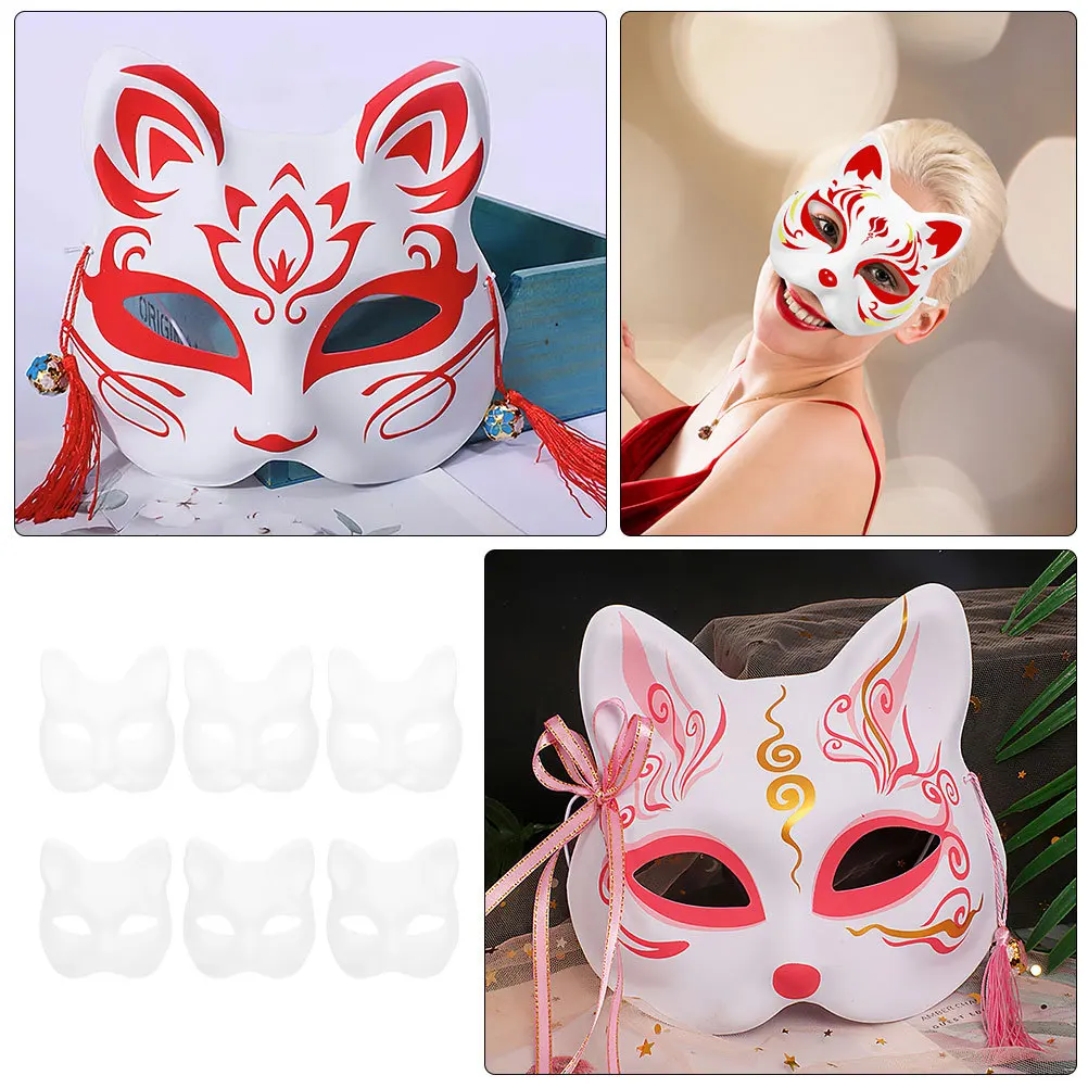 

6pcs DIY Blank Masks Unpainted Cat Fox Masquerade Party Supplies Hand Painted Arts Crafts Adult Women Halloween Cosplay