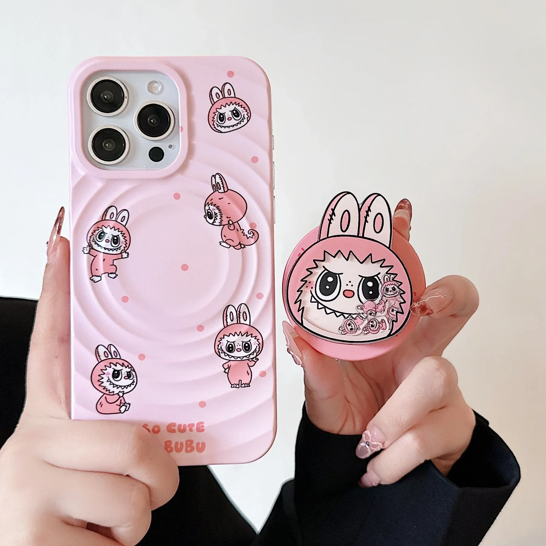 Kawaii Cute Cartoon Labubu Magnetic Grip Holder Magsafe Wireless Charge Phone Case For iPhone 16 15 14 13 12 Pro Max Hard Cover image 4