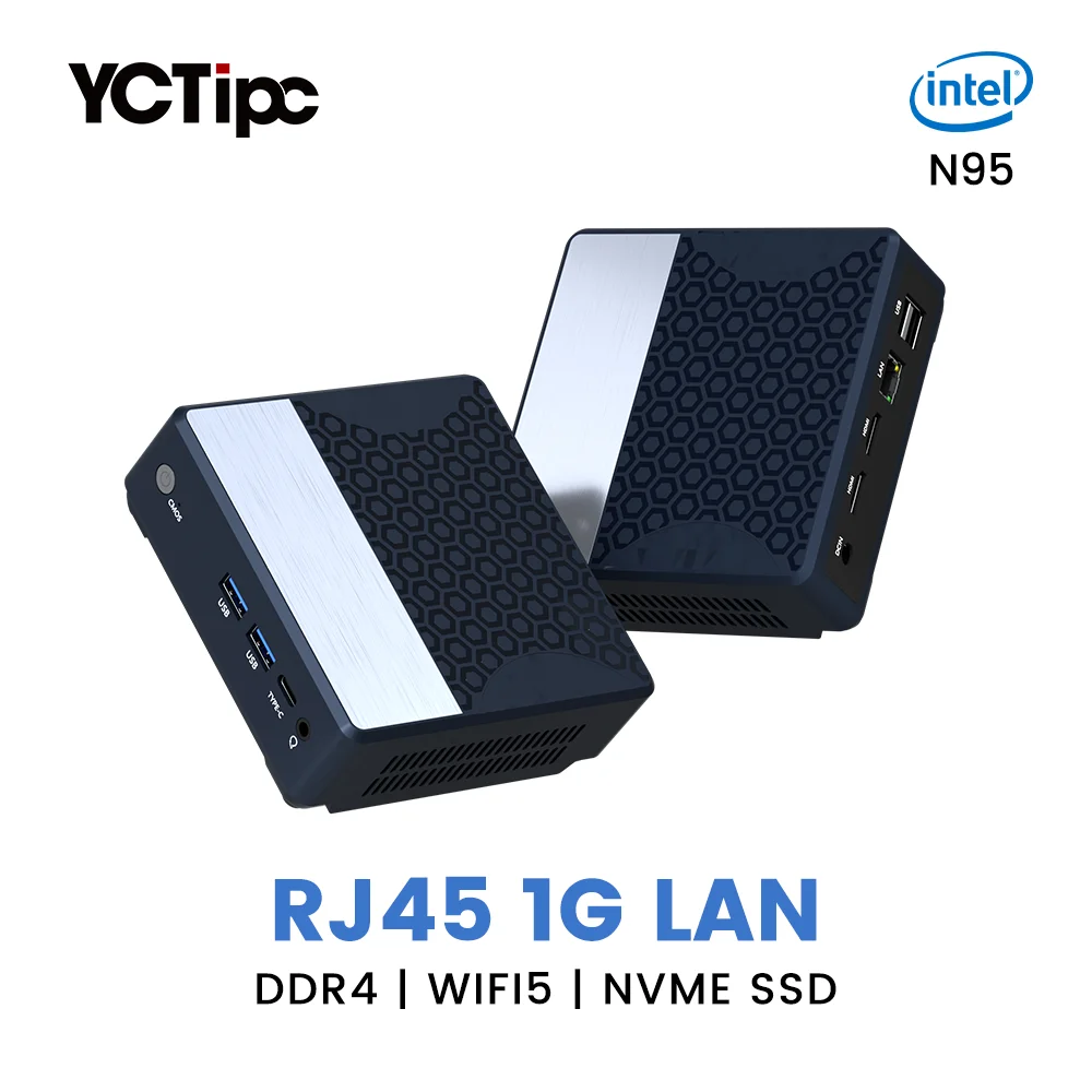 YCTipc Alder Lake N95 Mini PC Windows 11 Pro WiFi5 BT4.2 DDR4 16GB RAM 512GB NVMe SSD RJ45 Desktop Office