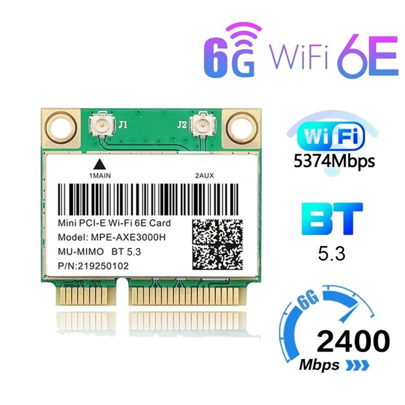 MPE-AXE3000H WiFi-Karte + Dual-Antenne WiFi 6E 2400 Mbit/s Mini PCI-E