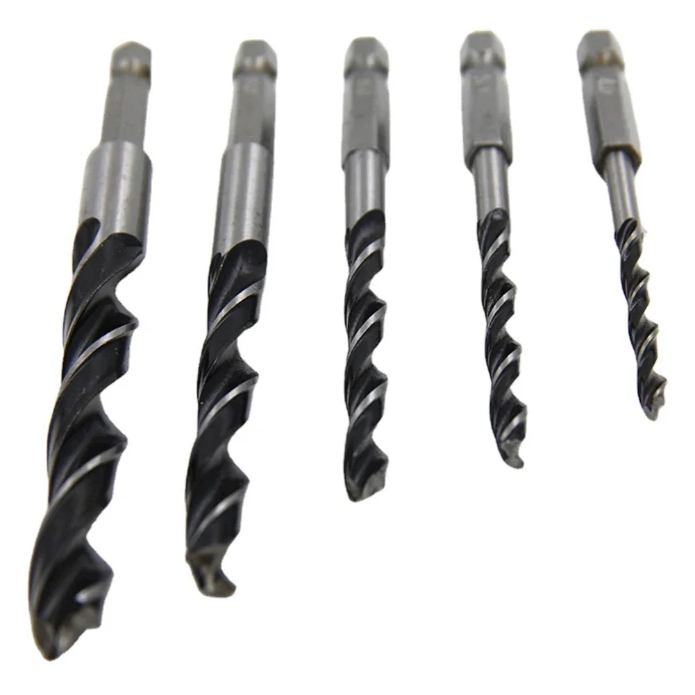 For Woodworking Drilling Drill Bits Three-pointed /10mm /5mm /6mm /8mm 5 Piece Set Hex Shank High Carbon Steel