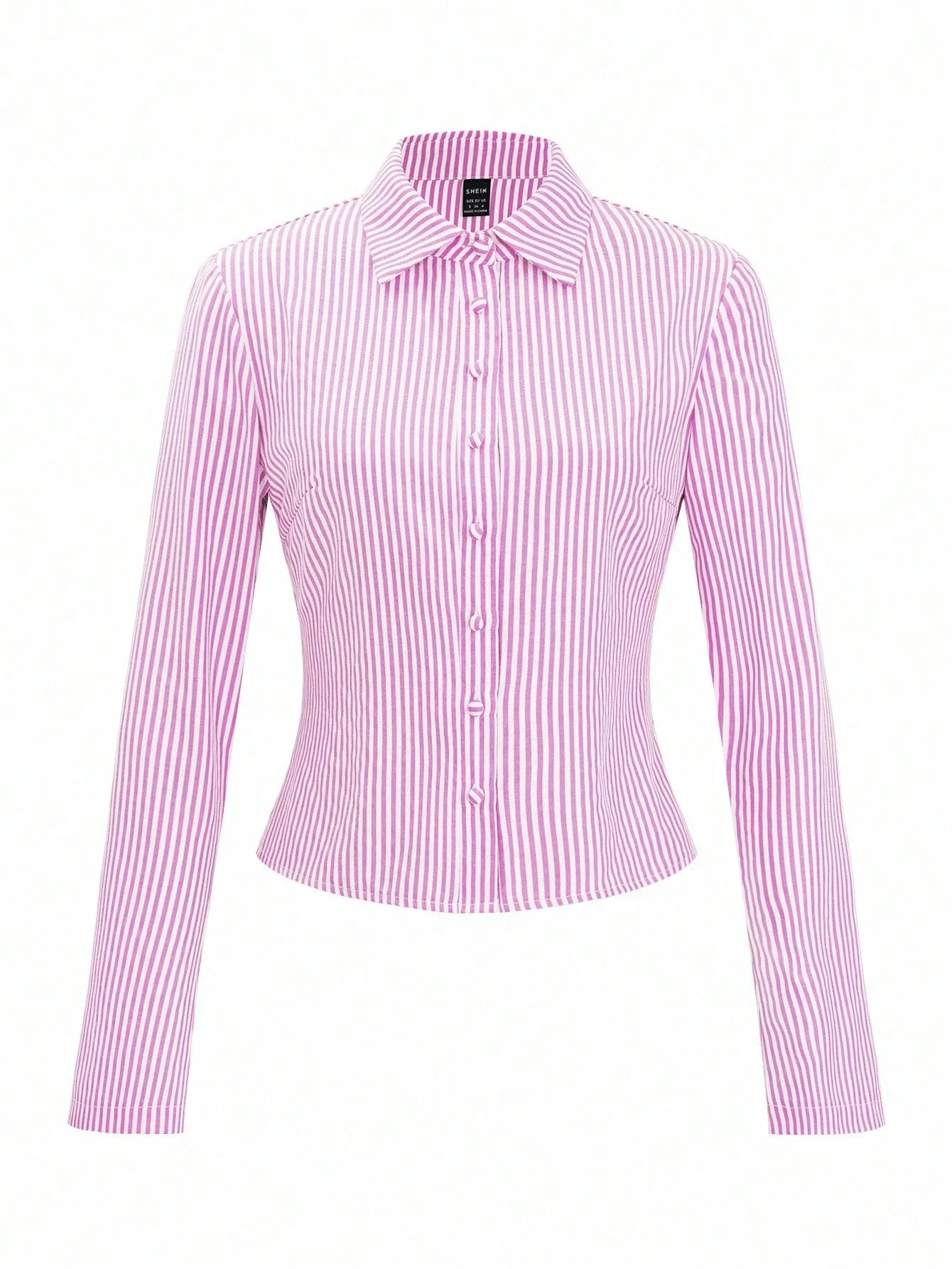 

Chiquease French Style Slim Fit Blue & White Striped Elegant Elegant Office Casual Long Sleeve Blouse For Women Fall Cloth For