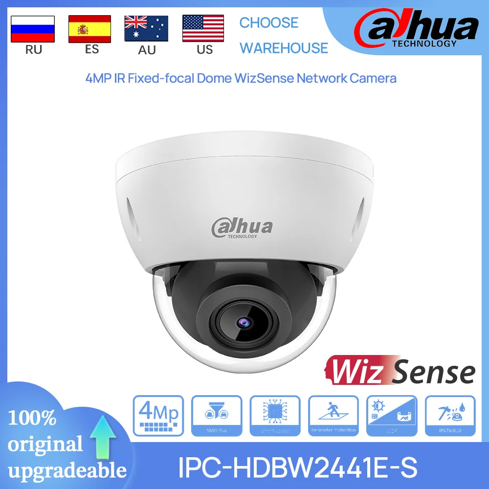 Dahua Original IPC-HDBW2441E-S 4MP POE IR30M Fixed-focal Dome WizSense Network IP Camera Built-in MIC SD Slot IP67&IK10 SMD Plus