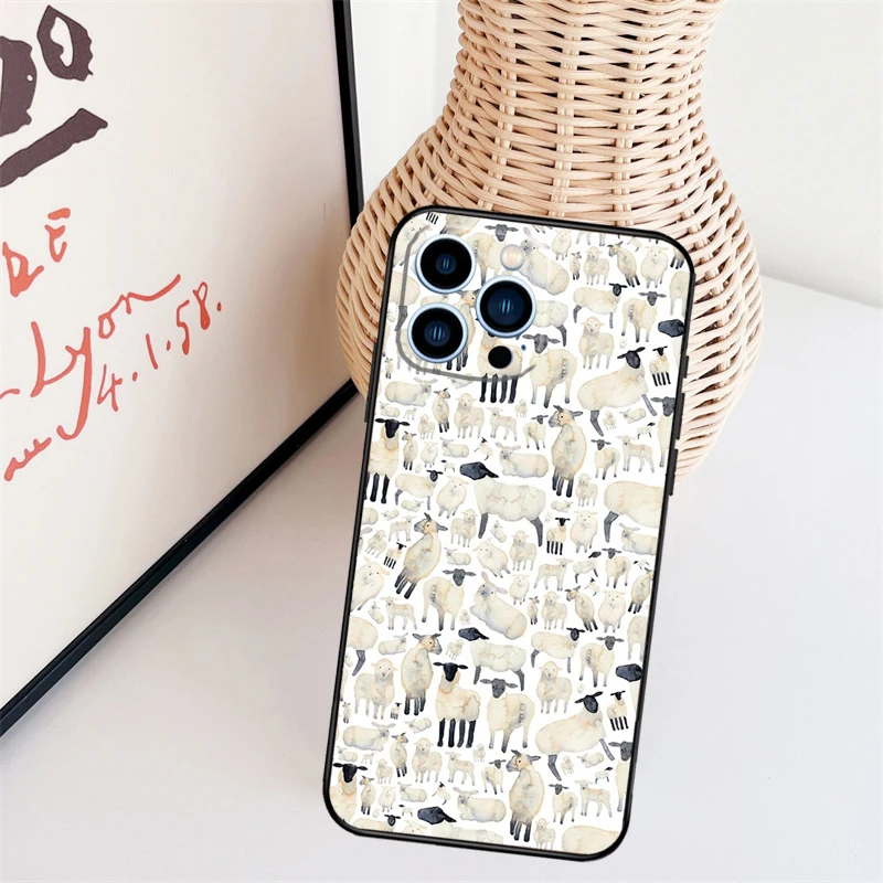 Cartoon Sheep Funda For iPhone 16 15 Pro 14 Pro Max Plus 11 13 12 Mini X XS XR Phone Case