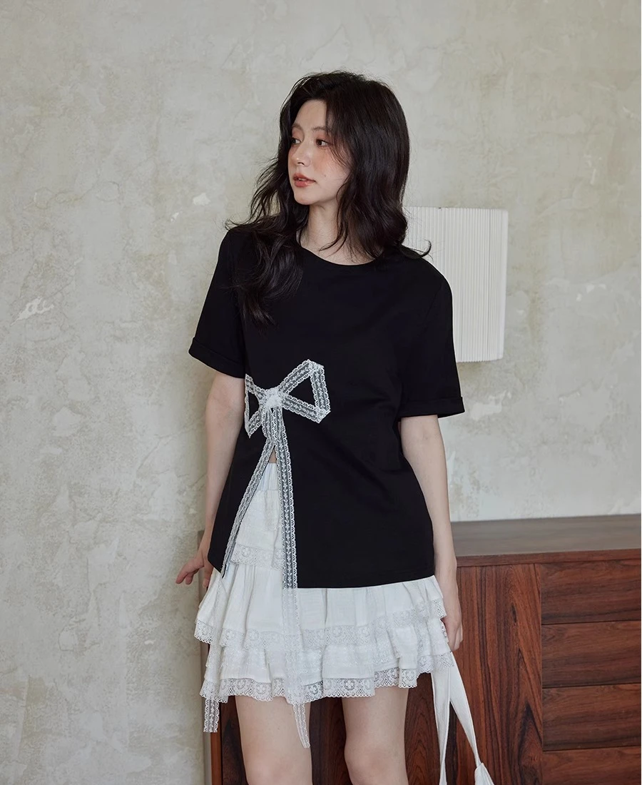 المرأة ثلاثي الأبعاد زهرة قصيرة الأكمام تي شيرت المرأة 2025 صيف جديد موضة تي شيرت مطرز فضفاض الراحة القمم #3