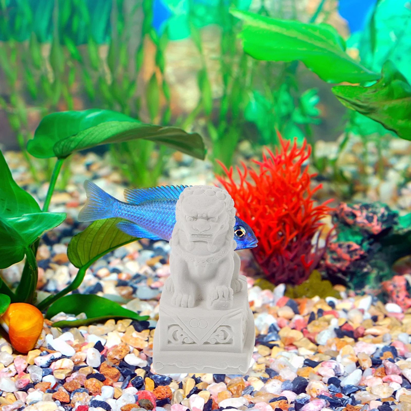 

2Pcs Cement Lion Shape Decor for Tank Aquarium Reptile Habitat Desktop Table Top Ornament Unique Chic Home Office Store Gift