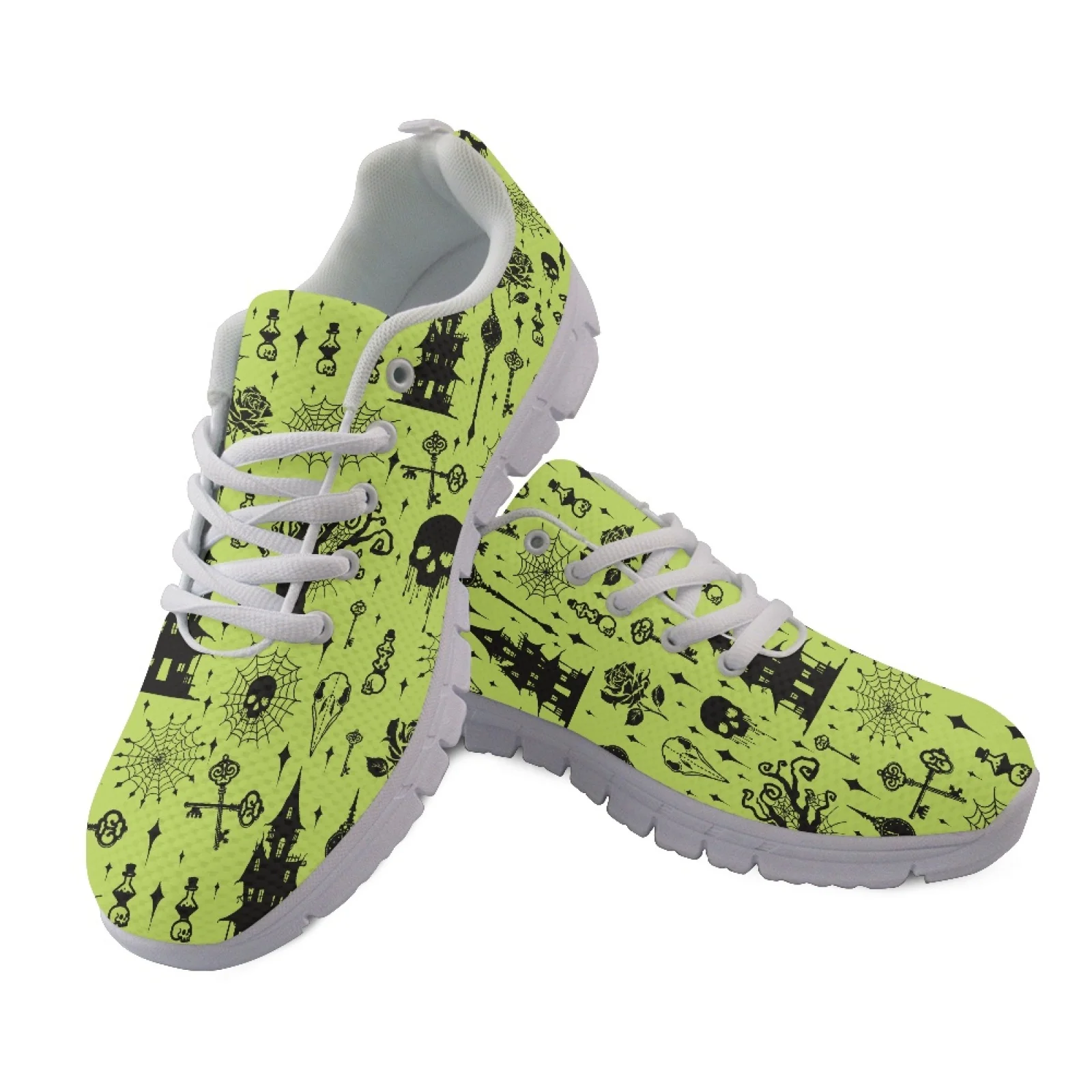 Coloranimal Spooky Pattern New Design Casual Walking Sneakers for Women Mesh & EVA Sole Tennis Shoes Walking Shoes