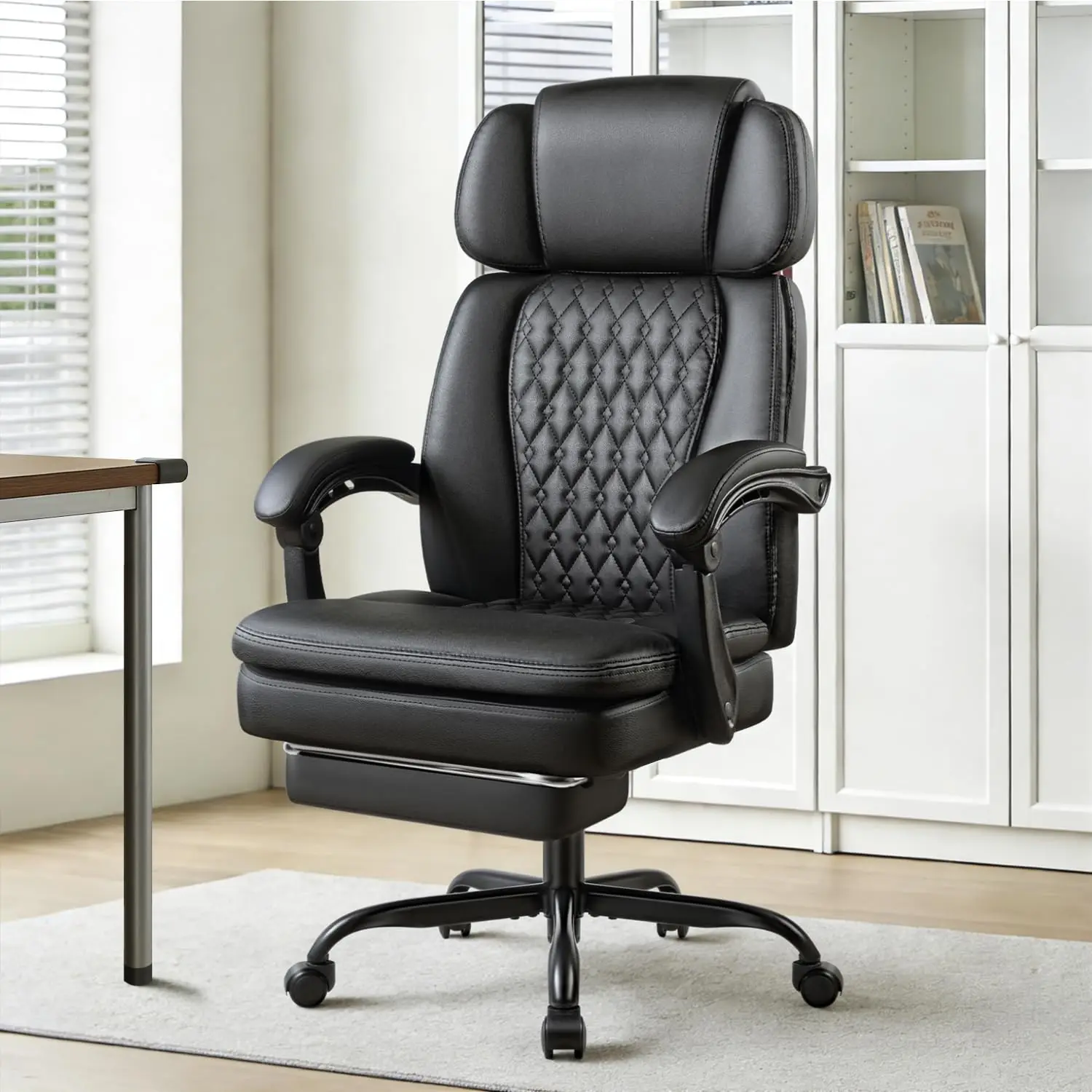 High Back Leather Office Chair With Footrest, Ergonomic Executive Desk Chair For Home Office, 400lbs, Customized