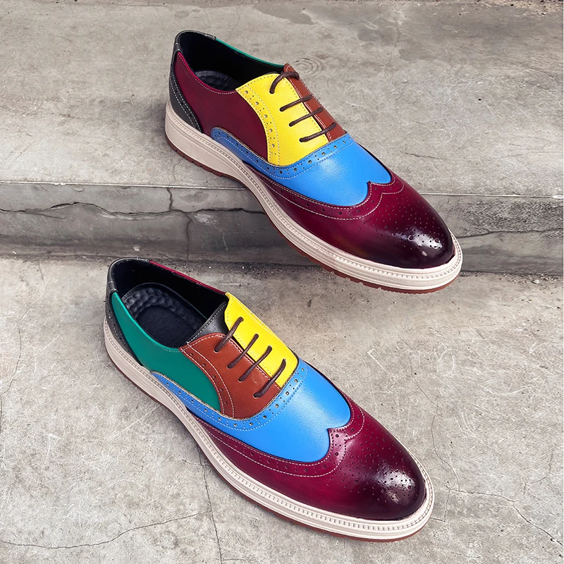 

Men Height Increasing Oxford Shoes Multicolor Leather Lace Up Business Casual Footwear For Wedding Party Formal Occasion