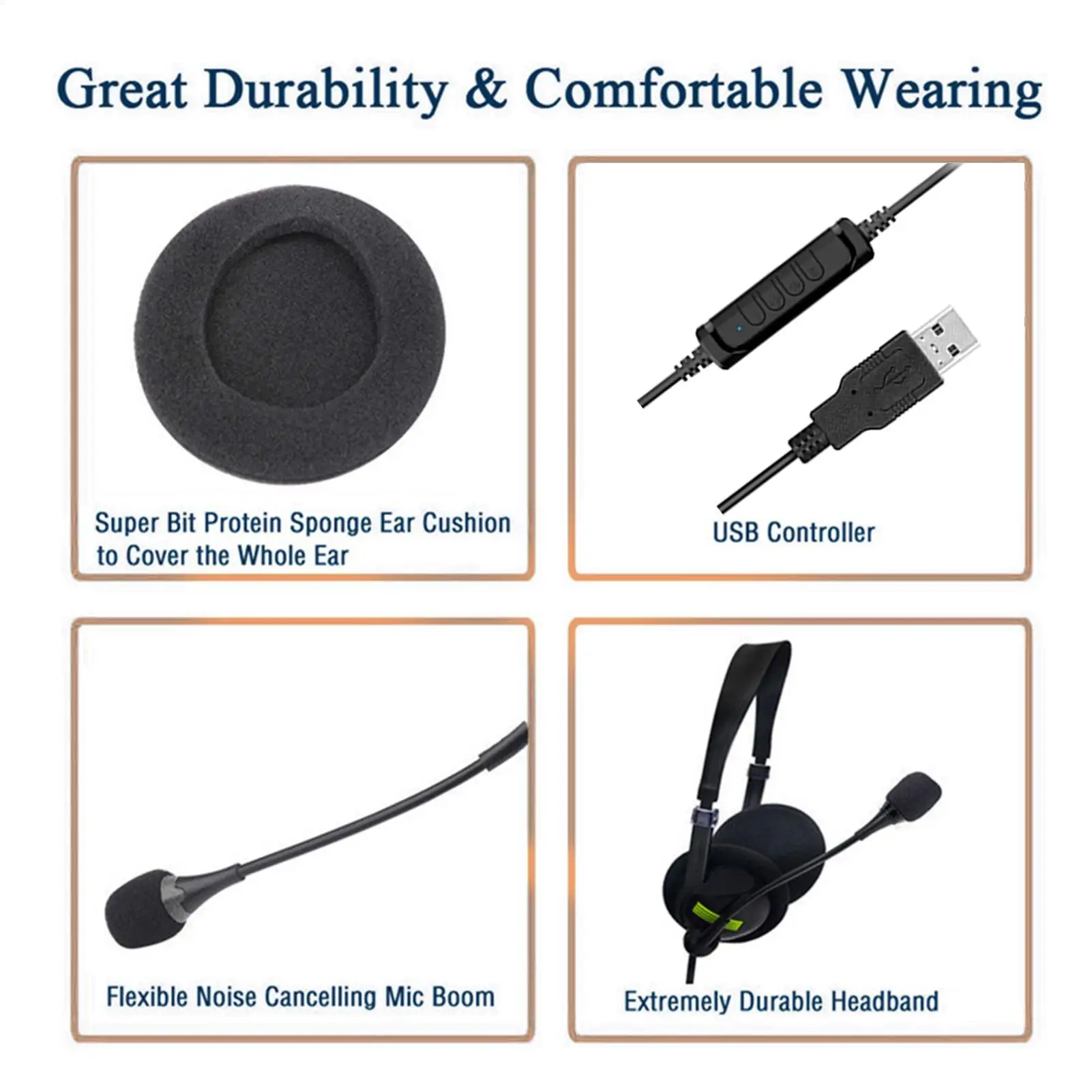 USB Wired Headphones Operator Earphones Headband Headset With Noise Cancelling Micphone For Chatting Software, Call Center, Chat