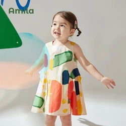 Amila Baby Girl Dress dzieci lato nowa kamizelka wokół szyi bez rękawów bawełna długa spódnica dzieci modna, patchworka odzież 0-6 lat