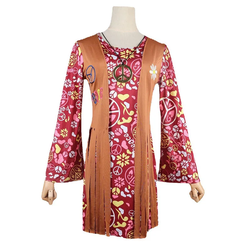 

Women's tassel hippie performance costume Halloween Arabic traditional costume retro fashion dress, size reference size chart