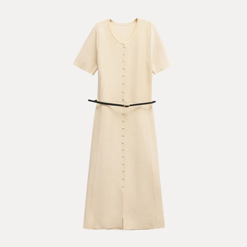 Busana Wanita Musim Semi 2025, Model Sve Round Ne Midi Dr, Termasuk Sabuk, Bahan Poliester Serat Ele Sle 100% Merek Z