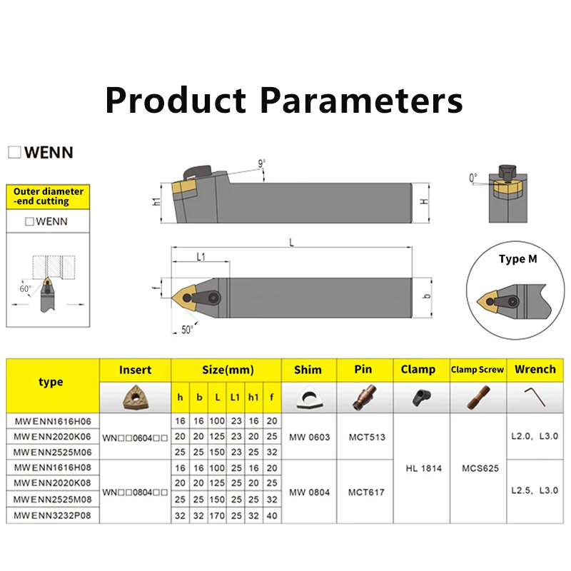 MWENN2020K08 MWENN2525M08 External Turning Tool MWENN Lathe Bar Turning Holder CNC Cutting Tool Cutter Bar