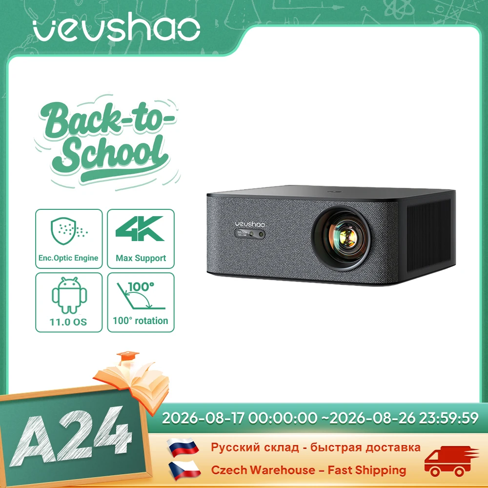 VEVSHAO 1080P Projector 4K A24 Max Official Licensed Google Android TV ATV  Movie Gaming Video Wifi Home Theater Projector