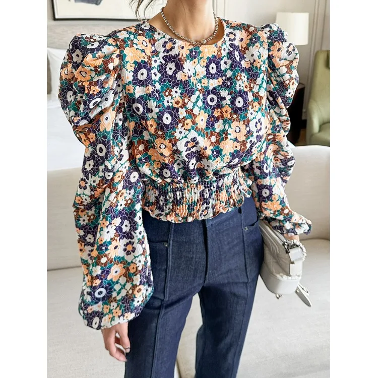 

Шикарная свободная рубашка с длинным рукавом и цветочным принтом в корейском стиле, универсальная повседневная модная женская рубашка на весну, осень и зиму с цветочным принтом.
