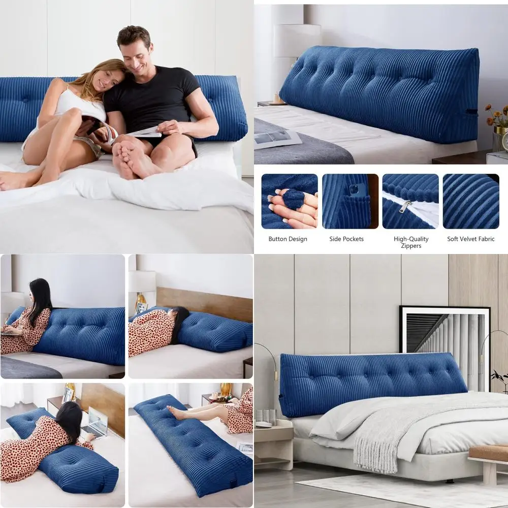 

Подушка-клин для кровати размера Queen, синяя, с бортиком, для чтения и поддержки спины - 59x8x20 дюймов