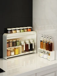 Cream Style Kitchen Seasoning Shelf, Multi-Layer Rack, Household Dust-Proof Storage Cabinet, Sliding Partition Shelf