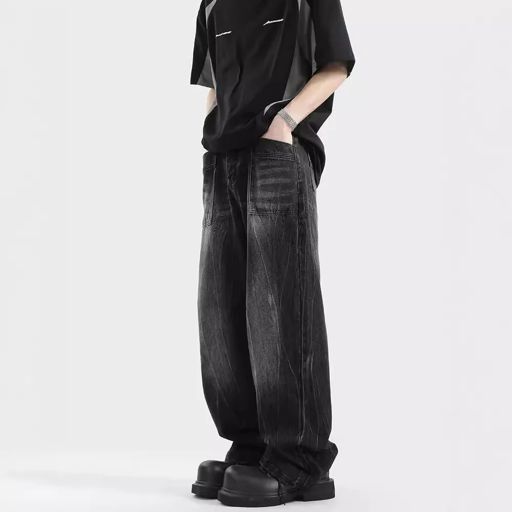 

Мужские простые базовые повседневные модные свободные широкие прямые джинсовые брюки весна-осень 2025 новые модные мужские джинсы брюки одежда