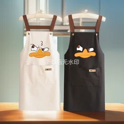 Cartoon Waterproof Apron with Pocket Restaurant Cooking Apron Kitchen Household Cleaning Apron Duck Pattern Working Uniform Tool