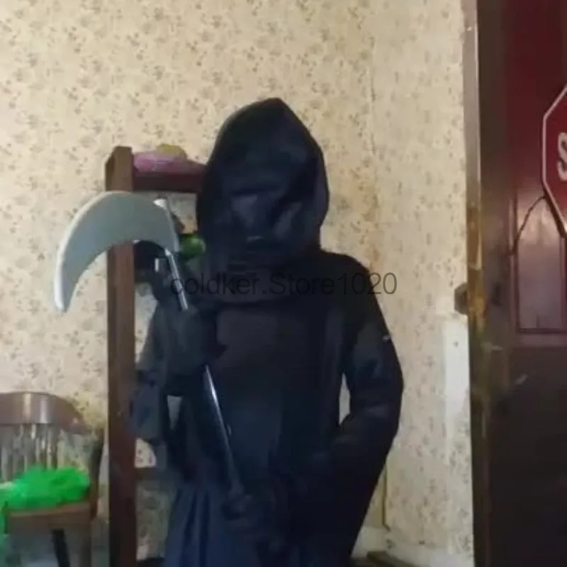 어린이 할로윈 공포 사신 의상 검은 후드가 달린 무서운 유령 가운과 장갑 어린이 카니발 가장무도회 파티 의상