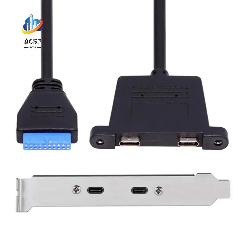

AC57-Front PCI Card Slot USB 3.1 Port Expansion 20Pin Female To Dual TYPE-C Female Data Cable With Bezel On Computer Chassis