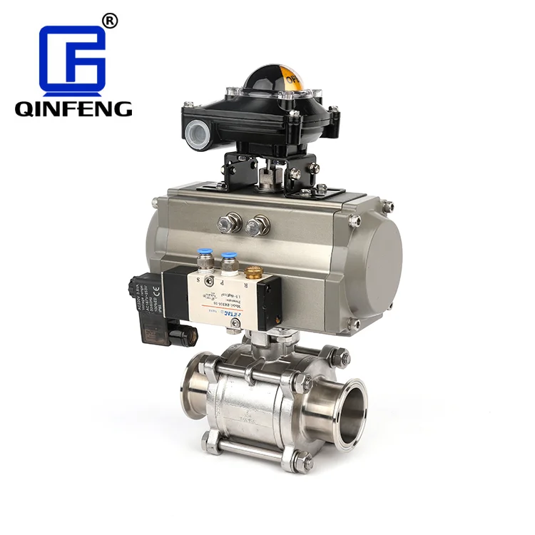 Limit Switch Solenoid Stainless Steel 2 Way 3 PC AIR Control F.R.L. Sanitary Pneumatic Actuated 3PC Ball Valve for food