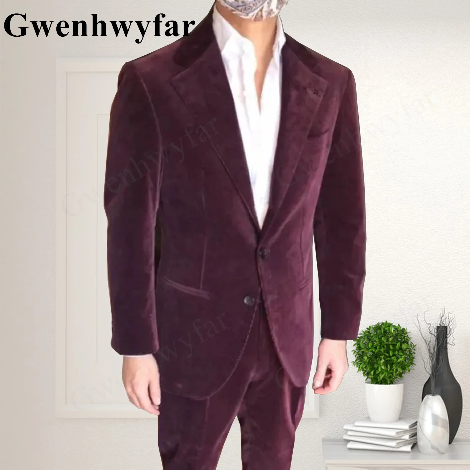 

Gwenhwyfar 2 Pieces Purple Suit For Men Slim Fit Wedding Groom Tuxedo Groomsmen Suits Male Fashion Smoking Costume Homme Blazer