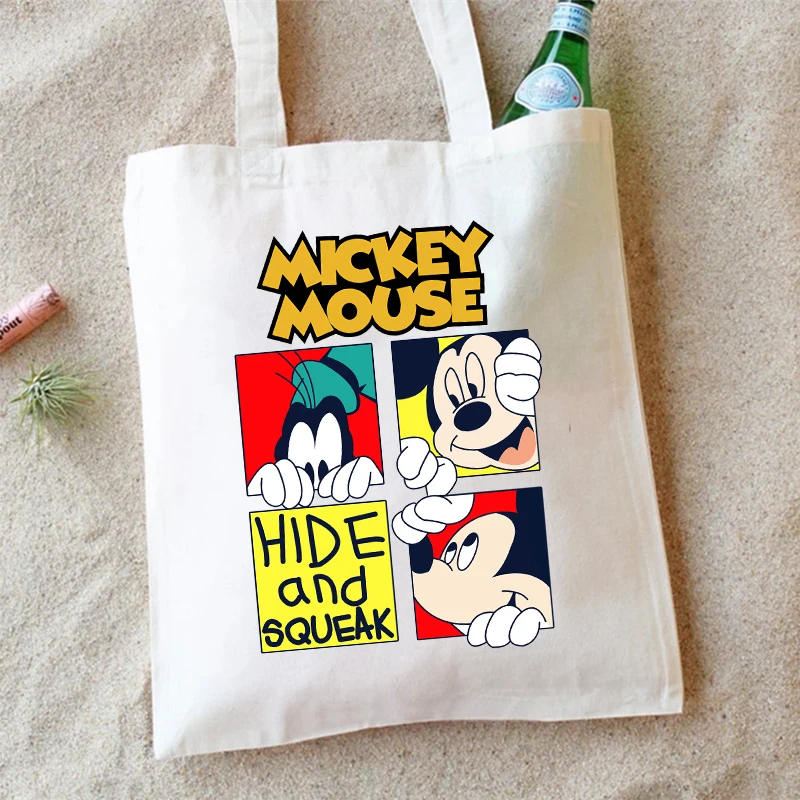 Disney Mickey Mouse Shoulder Bag Anime Cartoon Printed Handbag Cute Portable Large Capacity Student Stationery Storage Bags Gift