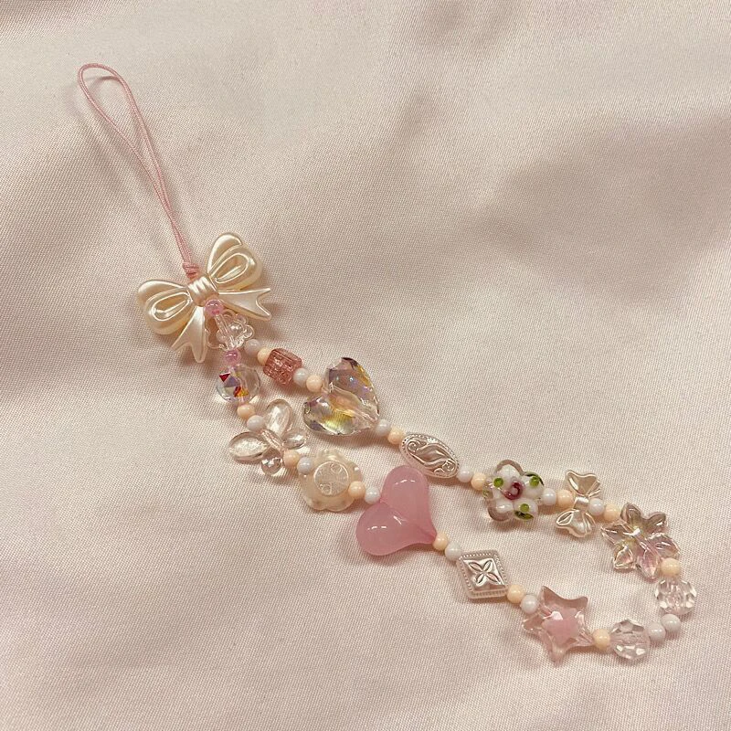 Koreanische Version des Lieblichen Rosa Kirschblüten-Liebesbogen-Perlen-Handykettchen-Taschenanhängers Schlüsselanhänger Rucksackanhänger Geschenk – Detail 3