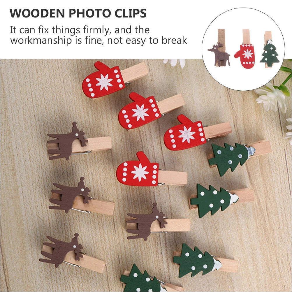 

60pcs Christmas Wooden Clips Lovely Xmas Decor For Photo Card Ticket Memo Holder Wooden Photo Clamp Paper Pegs Xmas Decor