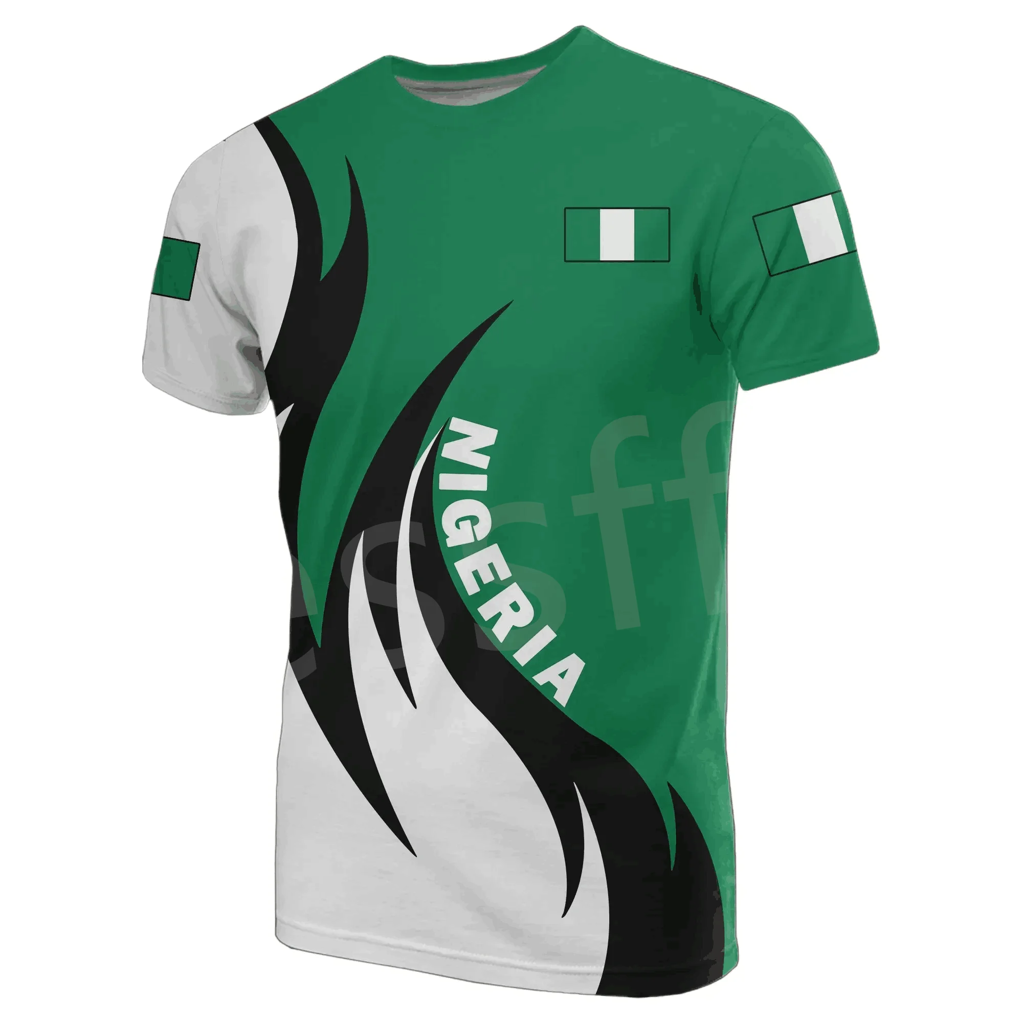 Tessffel Black History Africa County Nigeria Flag Tribe Tattoo 3DPrint Men/Women Summer Unisex Casual Short Sleeves T-Shirts X1