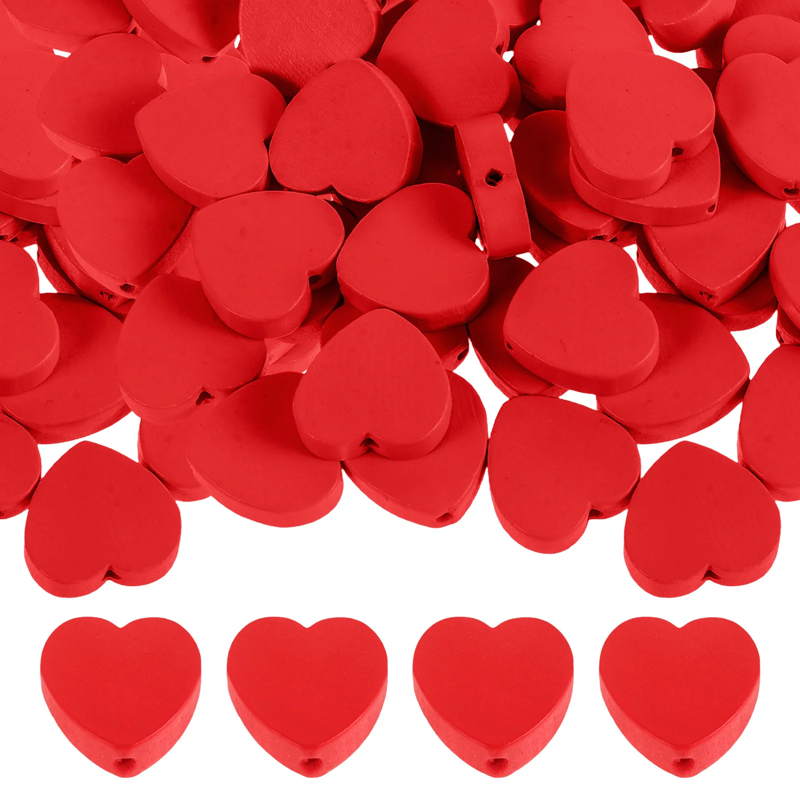 100 Pcs Love Wooden Beads Pendant Heart Shape for Jewelry Making Spacer Red Hearts Shaped