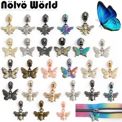 10/30/200PCS Butterfly/Bee Shape 5# Nylon Cosmetic Metal Zipper Puller Head For Storage Pen Bags Pull Tab Slider DIY Accessories