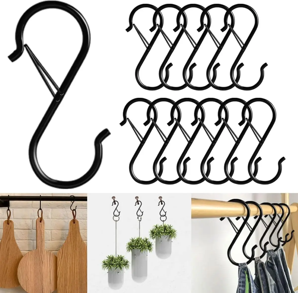 1Pcs Safety Buckle Heavy Duty S Hooks Hanging Plants for Closet Hooks Clothes Kitchen Office Utensil Pots and Pans Bags Mugs