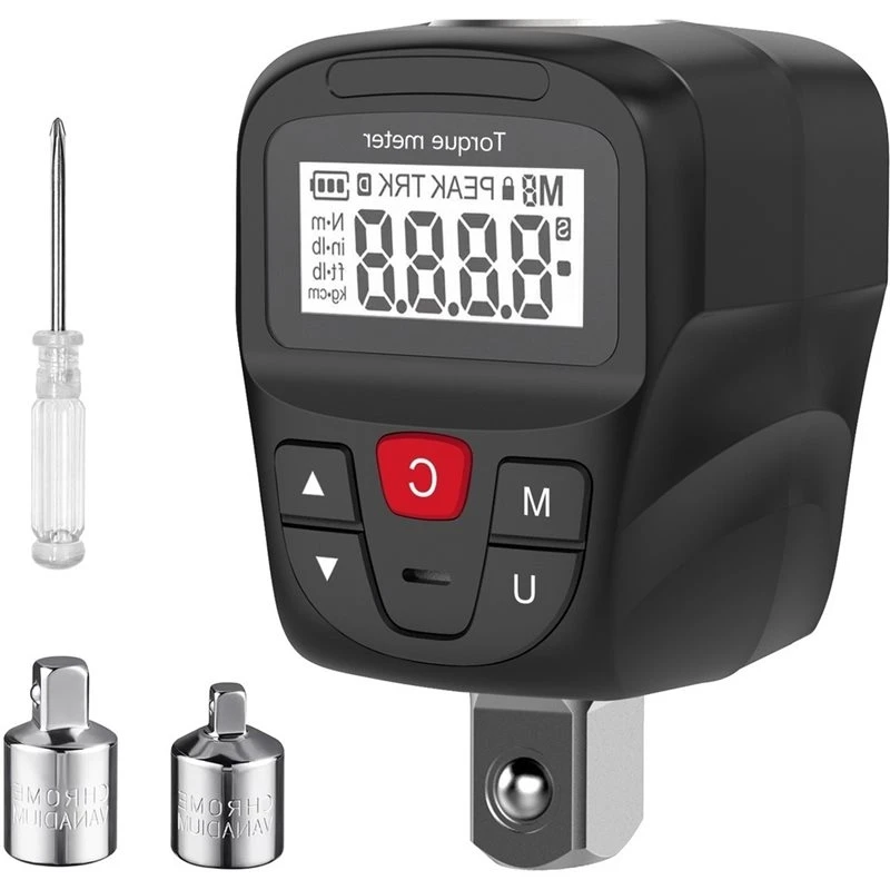 AA94-Digital Torque Tester Bike Car Repair Hand Tools Set 17-340Nm Electronic Torque Meter Wrench Adapter