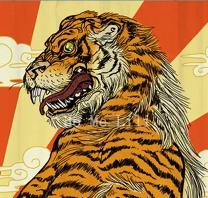 Tiger Japanese Nostalgic The Strong Man With Tattoos And Muscles Circus Star Waterproof Stripe Background Shower Curtain