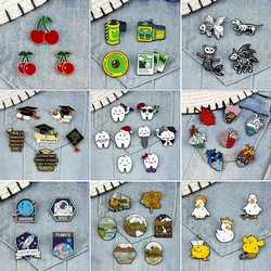 3-8Pcs/Set Heart Organ Enamel Pin Cartoon Teeth Toothbrush Punk Skeleton Skate Goose Brooch Bachelor's Hat Outdoor Hiking Badges